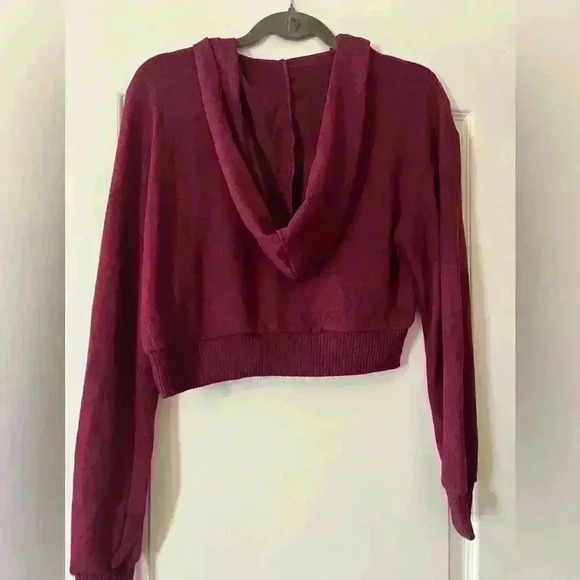 Sale! NWT Daisy Hooded Pullover, Cropped Burgundy lightweight top Size Large - Picture 6 of 7